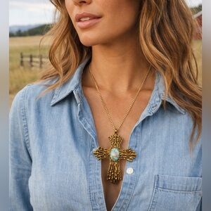 Vintage Brutalist Cross Necklace Pendant and Chain Necklace